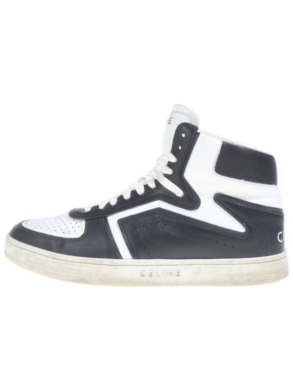 Celine Trainer Leather High Cut Sneakers Black White